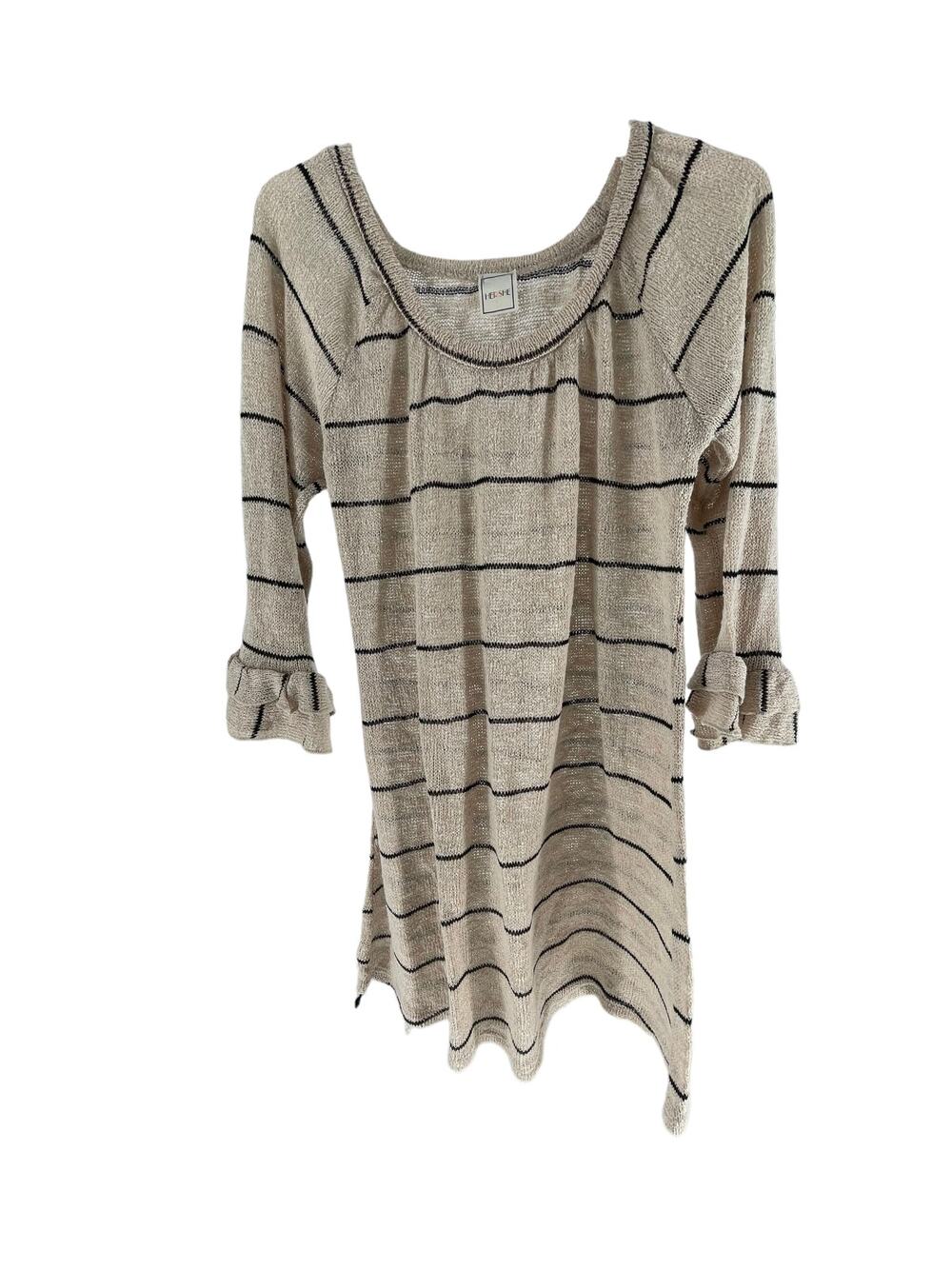 HerShe Cream Black Striped Knit Long Bell Sleeve Mini Dress Women's